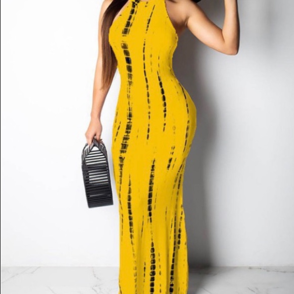 Yellow multi print maxi dress